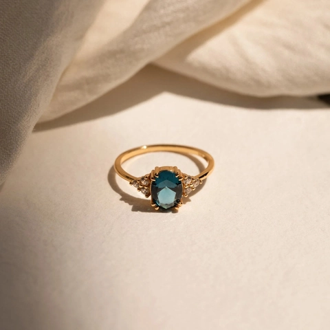925 Sterling Zilveren Ovale Blauwe Edelsteen Ring Voor Vrouwen Verguld Strass Pavé Mode Sieraden Vingerring Accessoire