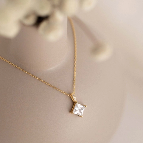 S925 Sterling Silver Square Zirconia Pendant Necklace For Women Minimalist Fashion Gold Silver Plated Dainty Clavicle Chain Jewelry