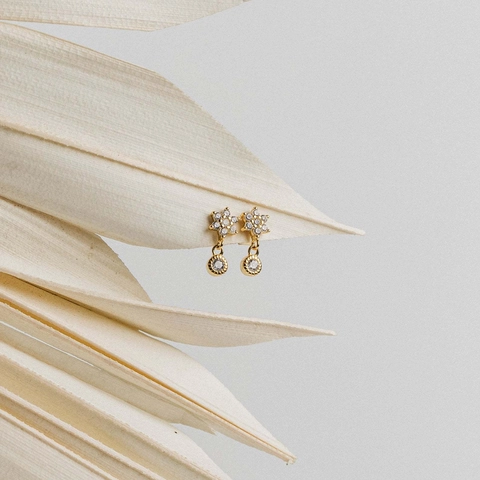 Pendientes de Botón de Plata de Ley 925 Forma de Flor para Mujer Strass Colgante Redondo Minimalista Joyería de Moda