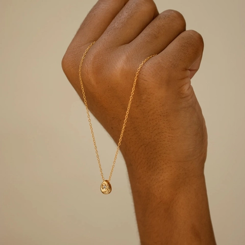 Collar con Colgante de Gota de Plata de Ley 925 para Mujer Minimalista con Incrustaciones de Strass Cadena de Eslabones de Gota Joyas de Moda Regalo