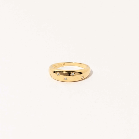 925 Sterling Silver Star Ring For Women Gold Plated Dome Design Rhinestone Inlaid Simple Fashion Finger Ring Jewelry