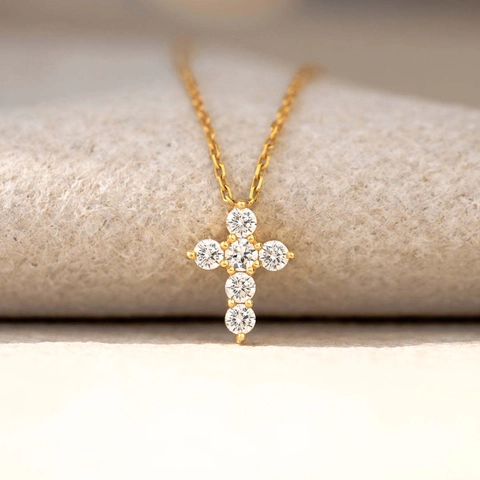 925 Sterlingsilber Kreuz Anhänger Halskette Für Damen Vergoldet Zirkonia Minimalistische Mode Eingelegter Schmuck Schlüsselbeinkette