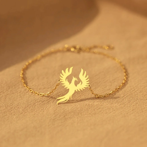 Pulsera de Dije de Fénix de Plata de Ley 925 Para Mujer Chapado en Oro Minimalista Cadena de Eslabones Ajustable Joyería