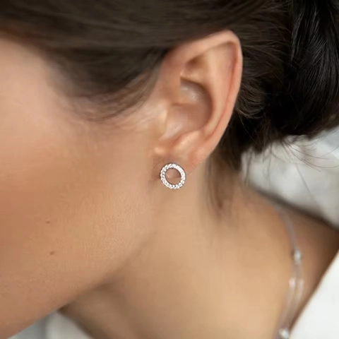 Eleganti Orecchini a Bottone Tondi in Argento Sterling 925 con Pavé di Zirconia per Donna Orecchini Circolari Minimalisti Gioielli
