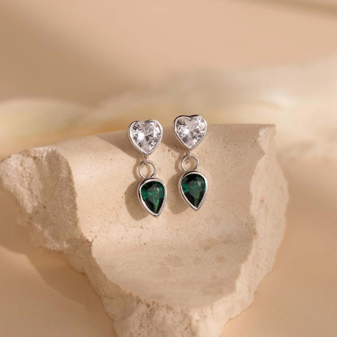 Orecchini Pendenti a Cuore in Argento Sterling 925 Goccia d'Acqua Verde per Donna Moda Minimalista Gioielli con Strass