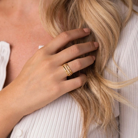S925 Sterling Zilver X-Vorm Vier Lijnen Pave Zirconia Ring Goud Verguld Minimalistisch Geometrisch Vingerring Voor Vrouwen Sieraden