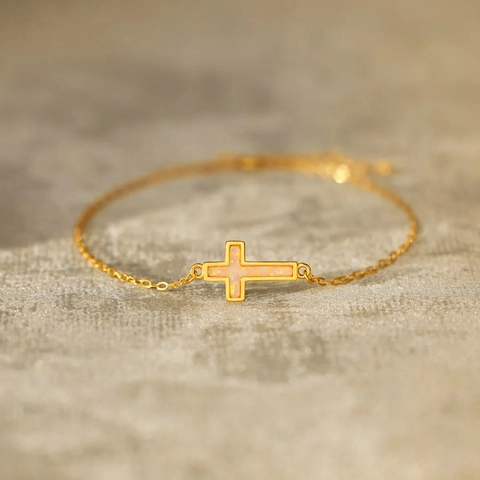 Minimalistisches 925 Sterlingsilber Kreuz Armband Für Damen Vergoldet Synthetischer Opal Anhänger Feine Kette Mode Schmuck