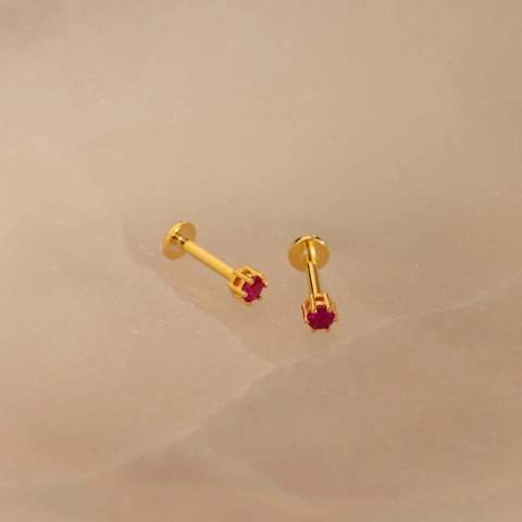 Orecchini a Bottone Labret in Argento Sterling 925 Minimalista Zirconia Pietra Portafortuna con Filettatura per Donna