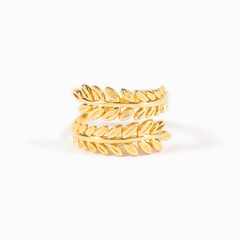 S925 Sterlingsilber Vergoldeter Offener Ring Für Damen Vintage Lorbeerblatt Doppelschicht Verstellbarer Fingerring Schmuck