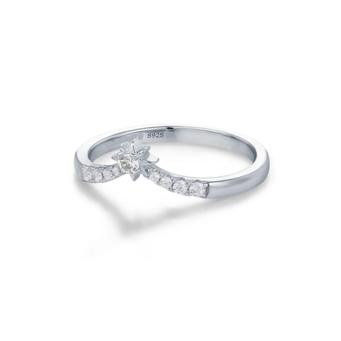 S925 Sterling Zilveren V-Vormige Chevron Ring voor Dames met Pave Strass Ster Minimalistische Stapelbare Ring Mode