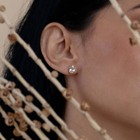 Pendientes de Botón Minimalistas de Plata de Ley 925 Con Circonia Ovalada Joyería de Moda Geométrica Dorada Para Mujer