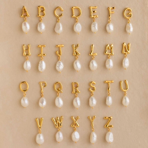 925 Sterling Silver Initial Letter Pearl Stud Earrings For Women Irregular Artificial Pearl Gold Plated Dangle Earrings Fashion Jewelry