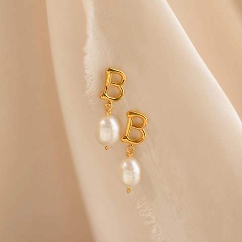 925 Sterling Silver Initial Letter Pearl Stud Earrings For Women Irregular Artificial Pearl Gold Plated Dangle Earrings Fashion Jewelry