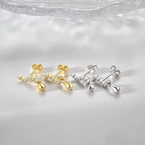 925 Sterlingsilber S-Form Strass Ohrstecker Unregelmäßige Wassertropfen Anhänger Ohrringe Für Damen Einfache Mode Schmuck