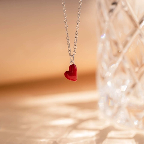 Collana con Ciondolo a Cuore Rosso in Argento Sterling 925 per Donna Semplice Moda Smalto Colla a Goccia Catena Gioielli Regalo