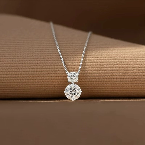 Collana in Argento Sterling 925 Con Doppia Zirconia per Donna Gioielli Regalo Ciondolo a Doppia Pietra Minimalista