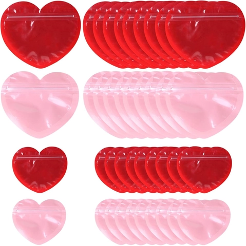 Heart Shaped PVC Resealable Jewelry Bags Small Gift Packaging Pouch For Valentine Wedding Party Favor Pink Red Plastic Storage Bag