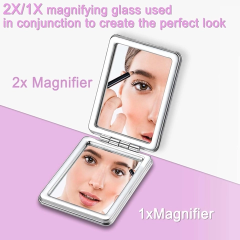 Specchio Trucco Pieghevole Doppia Faccia Portatile Motivo Marmo Moderno Cornice Argento Specchio Tasca Compatto Viaggio Donna