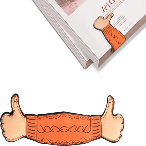 Creative Thumbs Up PU Leather Magnetic Bookmark Orange Hand Account Page Marker Clips For Students Office Reading Accessories