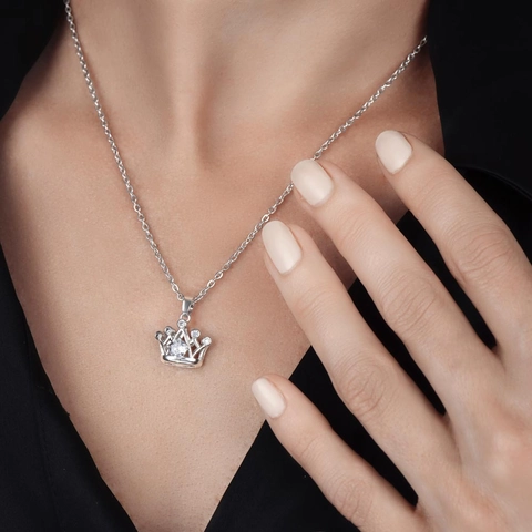 925 Sterling Silver Crown Pendant Necklace For Women Adjustable Chain White Gold Plated Rhinestone Elegant Commuter Jewelry Gift