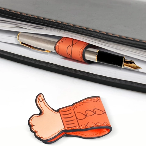 Creative Thumbs Up PU Leather Magnetic Bookmark Orange Hand Account Page Marker Clips For Students Office Reading Accessories