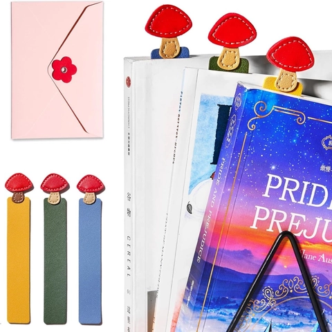 Creative Cute Mushroom PU Leather Bookmark Handmade Stitching Page Marker For Books Office School Supplies Students Gift