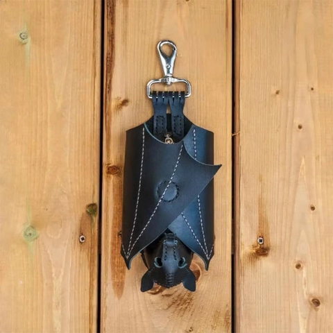 Portamonete Portachiavi a Forma di Pipistrello in Pelle PU Fatto a Mano Mini Pochette Gothic Halloween Con Cerniera Nero