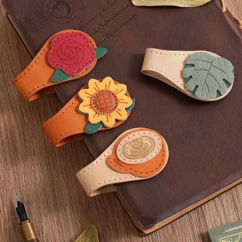 Vintage PU Leder Magnetische Lesezeichen Sonnenblume Rose Monstera Blatt Muster Seitenmarker Für Damen Leser Bürobedarf