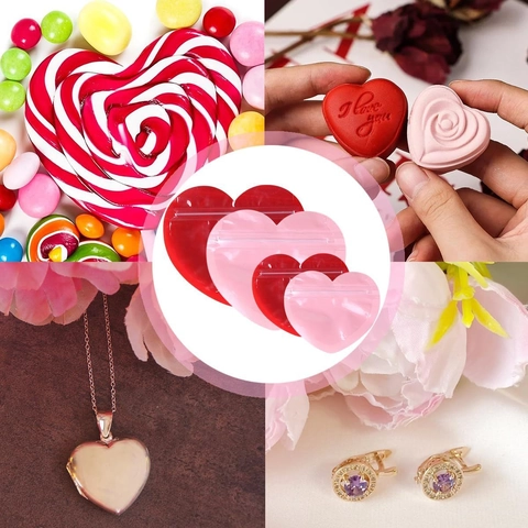 Heart Shaped PVC Resealable Jewelry Bags Small Gift Packaging Pouch For Valentine Wedding Party Favor Pink Red Plastic Storage Bag