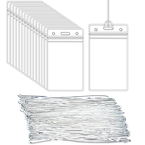 Waterproof Transparent PVC Luggage Tag ID Card Holder With Zip Seal For Travel Office Vertical Badge Protector