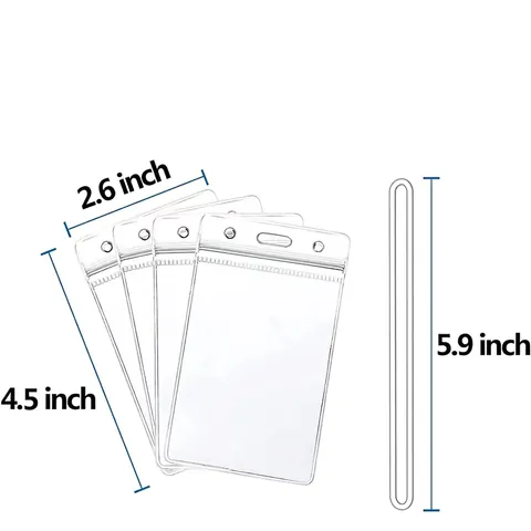 Waterproof Transparent PVC Luggage Tag ID Card Holder With Zip Seal For Travel Office Vertical Badge Protector