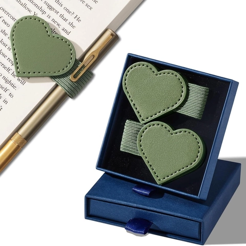 Heart Shaped PU Leather Magnetic Bookmark With Pen Holder Elastic Loop Stylish Durable Stationery Pen Clip For Notebooks