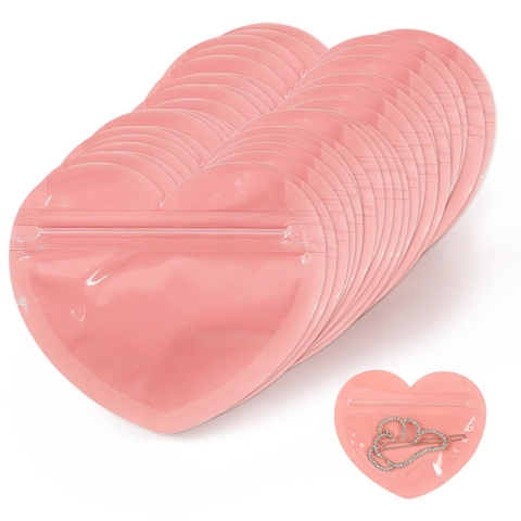 Heart Shaped PVC Jewelry Packaging Bag Resealable Ziplock Pouch For Small Gifts Earrings Romantic Pink Red Storage Bag