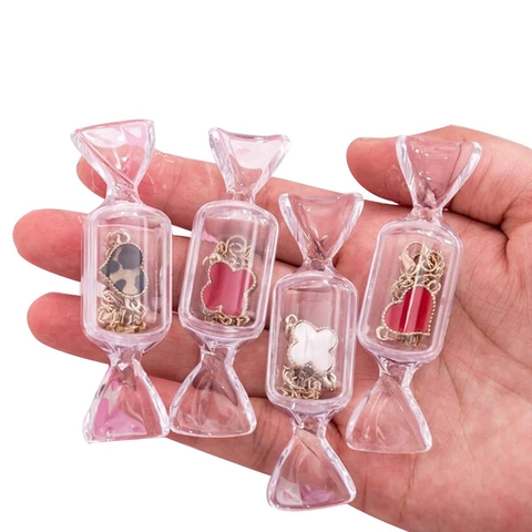 Boîte de Rangement Bijoux Transparente en Forme de Bonbon Mini Étui à Bijoux Portable pour Boucles d'Oreilles Bagues Petits Objets