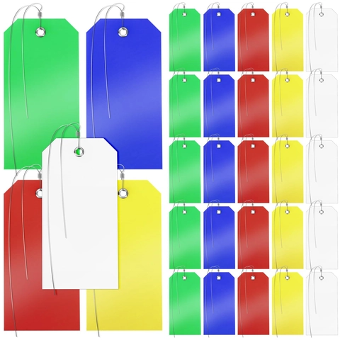 Waterproof PVC Shipping Tags With Pre-Threaded Iron Wire Blank Colored Luggage Labels For Cargo Inventory Organization Office Supplies