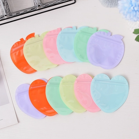 Macaron Color PVC Heart Apple Shaped Ziplock Bag Semi Transparent Small Jewelry Packaging Gift Sealing Bag