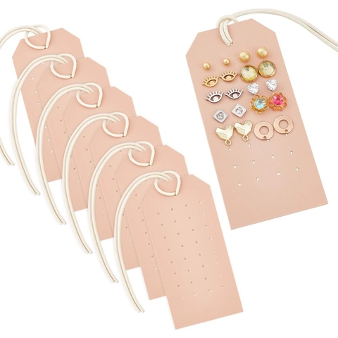 Minimalist PU Leather Earring Holder Peach Puff Earring Display Card Stud Earring Organizer Hanging Jewelry Storage Tag