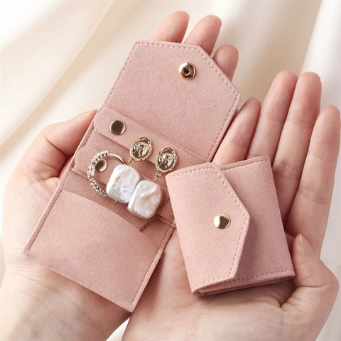 Portable Microfiber Velvet PU Leather Jewelry Organizer Small Envelope Pouch For Earring Ring Necklace Travel Storage Bag
