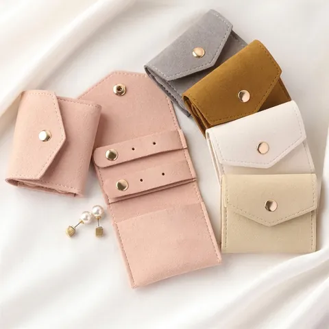 Portable Microfiber Velvet PU Leather Jewelry Organizer Small Envelope Pouch For Earring Ring Necklace Travel Storage Bag
