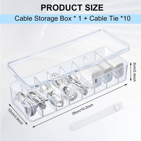 Transparente 8 Fächer Kabel Aufbewahrungsbox Mit Deckel Desktop Datenkabel Lagerung Mit Silikon Kabelbindern Für Büro Home Kabelmanagement