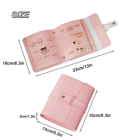 Portable PU Leather Jewelry Organizer Book For Travel Earrings Studs Rings Large Capacity Storage Case With Snap Button