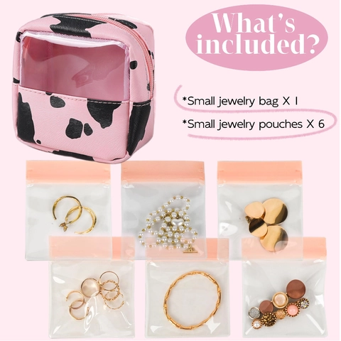 Cow Pattern Travel Jewelry Case Organizer With Waterproof Clear Pvc Sealed Bags For Necklace Earring Ring Bracelet Portable Jewelry Box