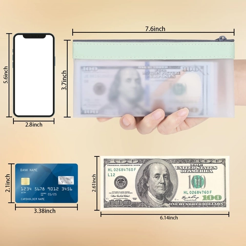 Frosted Transparent Zipper Storage Bag PVC PU Waterproof Money Envelopes Budget Binder Pockets Office School Home Supplies