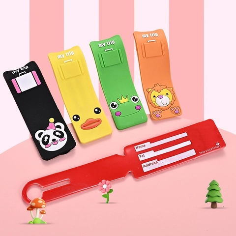Cute Cartoon PVC Luggage Tag Suitcase ID Labels For Travel Bag Panda Owl Lion Duck Frog Identification Tag For Women Kids