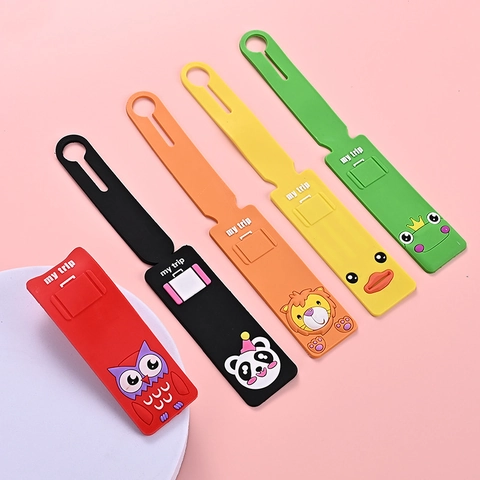 Cute Cartoon PVC Luggage Tag Suitcase ID Labels For Travel Bag Panda Owl Lion Duck Frog Identification Tag For Women Kids