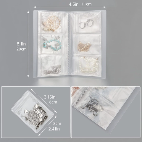 Portable PVC Transparent Jewelry Storage Book With Clear Anti Oxidation Zip Bags For Earrings Necklace Ring Women Travel Jewelry Organizer