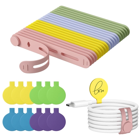 Juego de 32 Organizadores de Cables de Silicona Creativos Bridas Ajustables Multicolores para Cables de Datos para Oficina