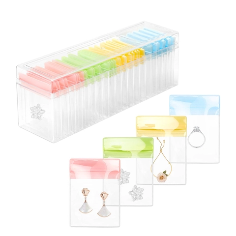 Scatola Trasparente per Gioielli con Sacchetti Sigillati in PVC Antiossidazione Colorati Organizzatore Portatile per Orecchini