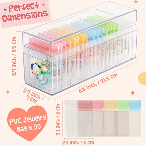 Set Scatola per Gioielli in Acrilico Con Sacchetti in PVC Antiossidazione Organizzatore Trasparente per Orecchini Anelli Collane