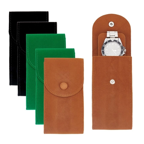 Portable Velvet Watch Pouch Travel Mechanical Watch Protective Case Soft Scratch Resistant Storage Bag With Snap Button